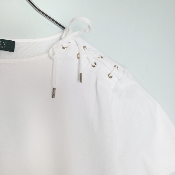 Lauren Ralph Lauren Women's Casual White Corset Sleeve T-Shirt Size: Medium - Picture 4 of 5